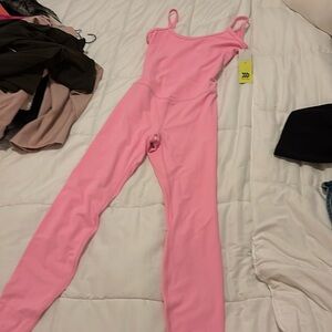 Pink ribbed jumpsuit